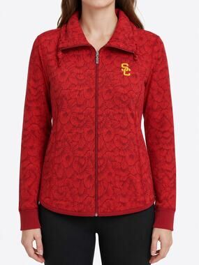 Tommy Bahama x USC Trojans Red Floral Full-Zip Jacket Women's M Cotton Stretch